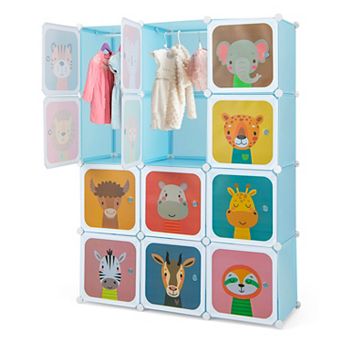 Kids Wardrobe Closet 12 Cube Storage Organizer with Hanging Section