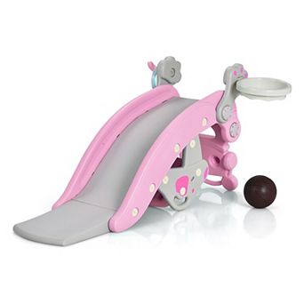 4 in 1 Toddler Slide and Rocking Horse Playset with Basketball Hoop