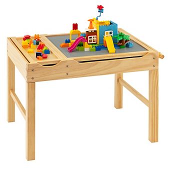 Kids Activity Table Wooden Building Block Desk with Storage Paper Roll