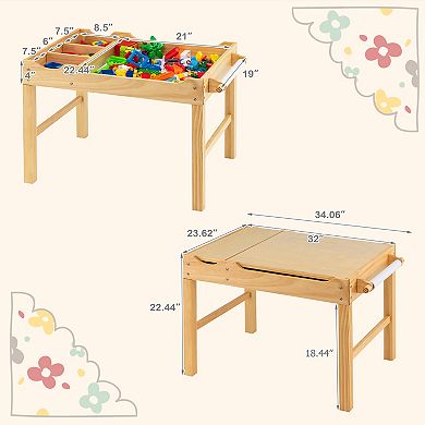 Kids Activity Table Wooden Building Block Desk with Storage Paper Roll
