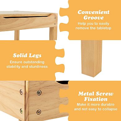 Kids Activity Table Wooden Building Block Desk with Storage Paper Roll