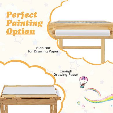 Kids Activity Table Wooden Building Block Desk with Storage Paper Roll