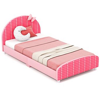 Upholstered Twin Bed Frame with Slat Support for Kids