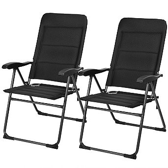 2 pc Outdoor Folding Patio Chairs with Adjustable Backrests for Bistro and Backyard-Black