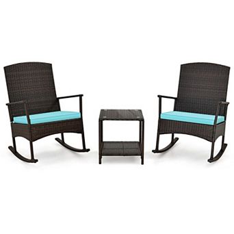 3 pc Patio Rocking Chair Set with 2 tier Coffee Table
