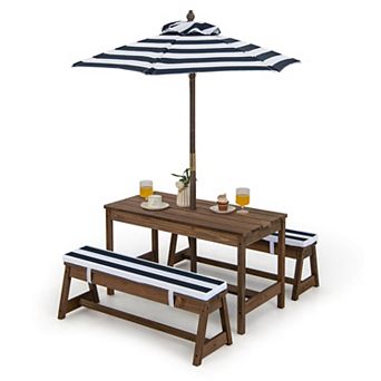 Kids Picnic Table Set with Cushions and Adjustable Umbrella