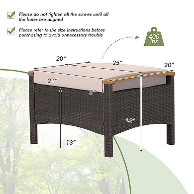 Set of 2 Fade-Resistant Wicker Patio Ottoman-Brown