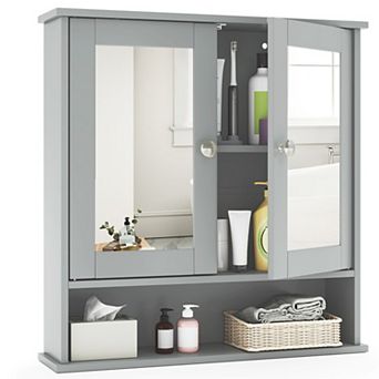 Wall Mount Mirror Cabinet Organizer With Adjustable Shelves