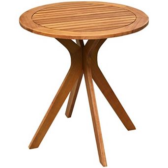 Outdoor Round Wood Bistro Table Solid Eucalyptus Patio Side Table