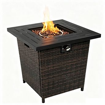 Eazegath 28" 50,000 BTU Outdoor Wicker Square Propane Fire Pit Table with Steel Tabletop