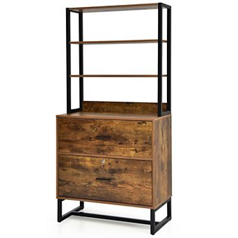 Letter Size Lateral File Cabinet with Lock and 4 tier Bookshelf