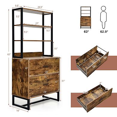 Letter Size Lateral File Cabinet with Lock and 4 Tier Bookshelf