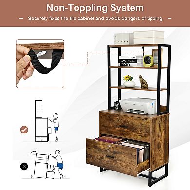 Letter Size Lateral File Cabinet with Lock and 4 Tier Bookshelf