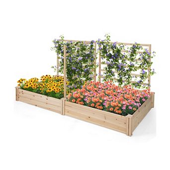 Raised Garden Bed with Trellis, 2 Planter Boxes for Vegetables and Flowers