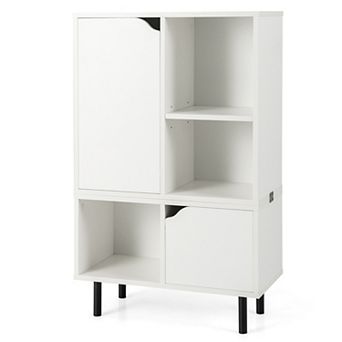 Stackable Bookcase Storage Cabinet with Adjustable Shelf and Cubes
