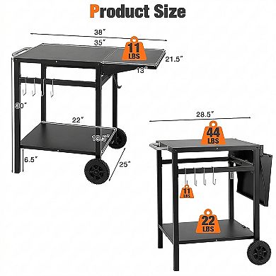 Outdoor Grill Cart with Folding Tabletop Shelves and Hooks