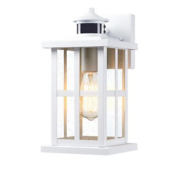 12 in Farmhouse Motion Sensor Dusk-to-Dawn Outdoor Wall Lantern with Seeded Glass