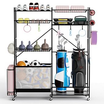 Sports Equipment Organizer for Garage with Golf Bag Holder and Adjustable Shelves