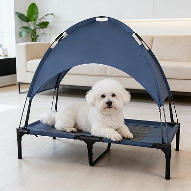 IFMALL Portable Elevated Pet Cot with Canopy for Outdoor Comfort and Breathability