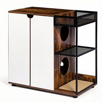 IFMALL Large Dual Entry Cat Litter Box Furniture Enclosure Cabinet with Table Top