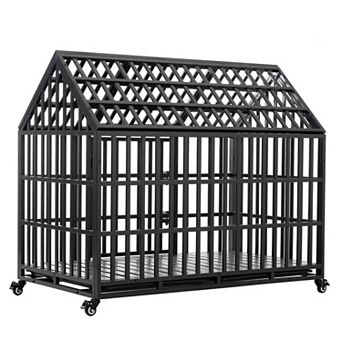 IFMALL Large Heavy Duty Pet Crate with Lockable Wheels Durable Indoor Outdoor