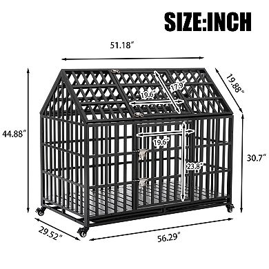IFMALL Large Heavy Duty Pet Crate with Lockable Wheels Durable Indoor Outdoor