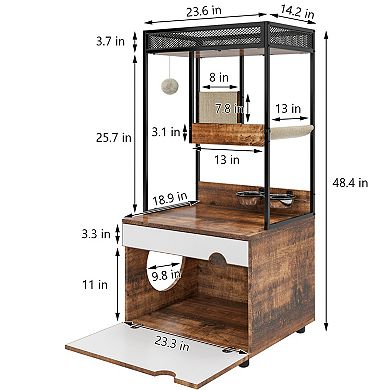 IFMALL Multifunctional Cat Furniture Enclosure with Scratching Post and Storage Cabinet