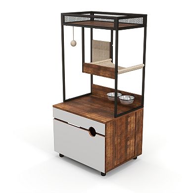 IFMALL Multifunctional Cat Furniture Enclosure with Scratching Post and Storage Cabinet