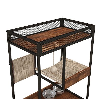 IFMALL Multifunctional Cat Furniture Enclosure with Scratching Post and Storage Cabinet
