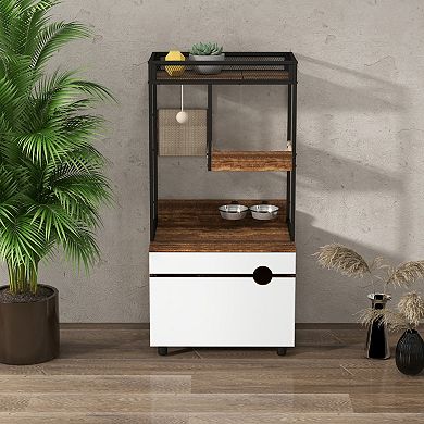 IFMALL Multifunctional Cat Furniture Enclosure with Scratching Post and Storage Cabinet