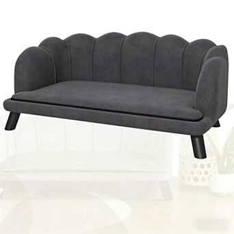 IFMALL Elegant Pearl-Back Plush Velvet Pet Sofa Bed with Wooden Legs
