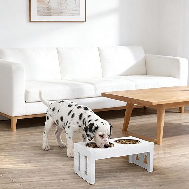 IFMALL Elevated Dual Pet Feeder Stand with Removable Stainless Steel Bowls