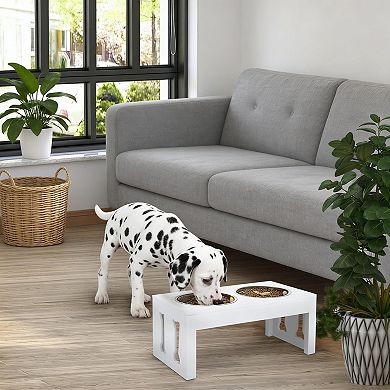 IFMALL Elevated Dual Pet Feeder Stand with Removable Stainless Steel Bowls