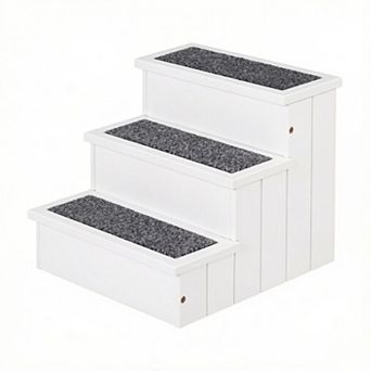 IFMALL Wooden Pet Stairs with Carpet Treads for Small and Medium Sized Dogs