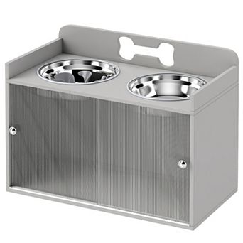 IFMALL Elevated Dog Feeding Station with Integrated Storage Cabinet