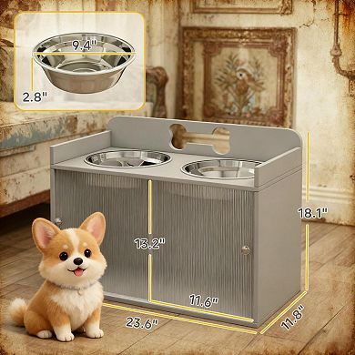 IFMALL Elevated Dog Feeding Station with Integrated Storage Cabinet