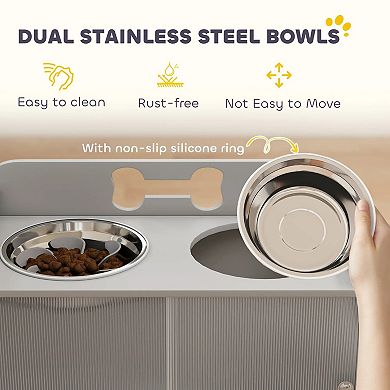 IFMALL Elevated Dog Feeding Station with Integrated Storage Cabinet