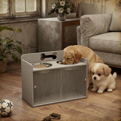 IFMALL Elevated Dog Feeding Station with Integrated Storage Cabinet