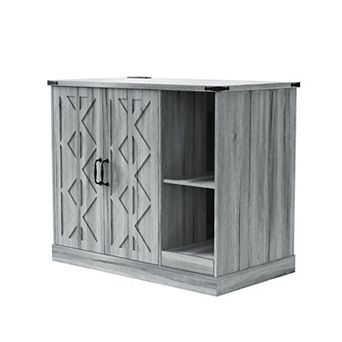 IFMALL Modern Cat Litter Box Cabinet with Power Outlet and Adjustable Storage