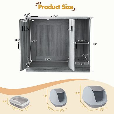 IFMALL Modern Cat Litter Box Cabinet with Power Outlet and Adjustable Storage