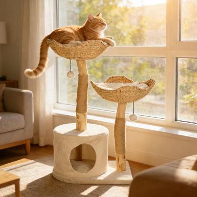 IFMALL Multi-Level Indoor Cat Tree with Scratching Posts and Plush Bed