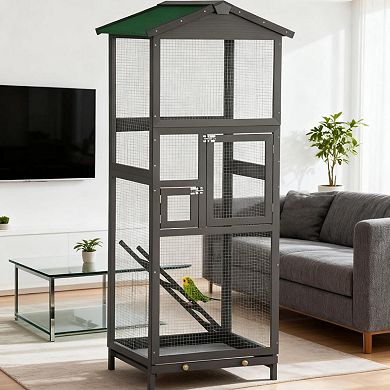 IFMALL Spacious Indoor Outdoor Wooden Bird Aviary House with Pull Out Tray