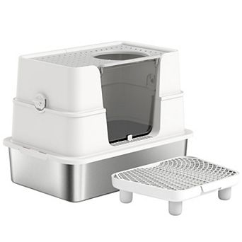 IFMALL Enclosed Stainless Steel Cat Litter Box with Top and Side Entry Doors