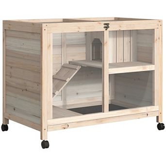IFMALL Spacious Two-Story Small Animal Habitat Hutch with Wheels and Clear Front