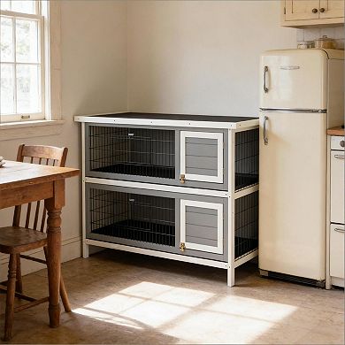 IFMALL Two-Story Small Animal Hutch with Removable Floor Trays