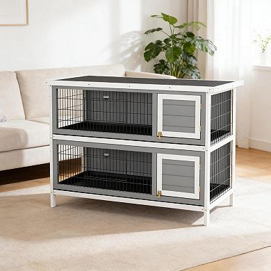 IFMALL Two-Story Small Animal Hutch with Removable Floor Trays