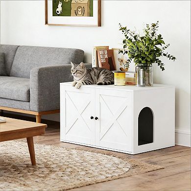 IFMALL Dual Function Cat Litter Box Enclosure and Side Table Furniture