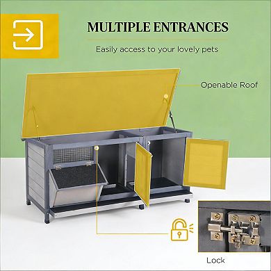 IFMALL Spacious Wooden Small Animal Hutch with Protective Wire Enclosure