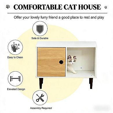 IFMALL Elevated Indoor Pet House with Cushion for Small Cats Under 11 Pounds