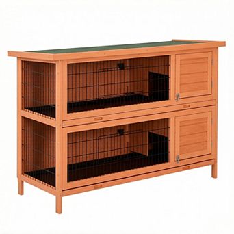 IFMALL Compact Wooden Two-Level Small Animal Hutch with Easy-Clean Trays